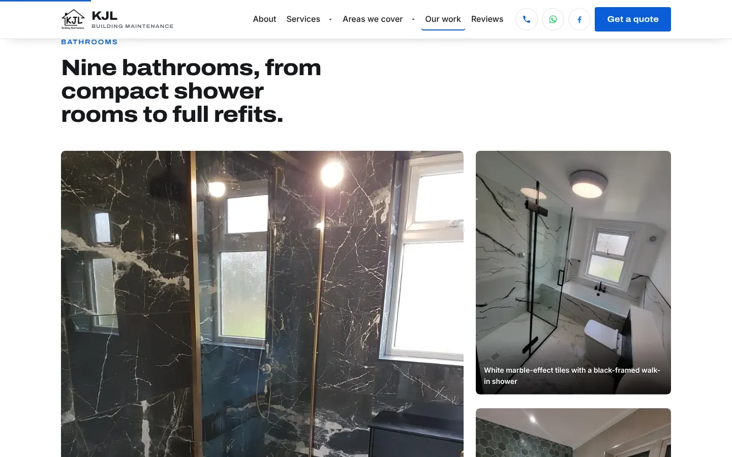 KJL's Our work gallery: nine bathrooms, from compact shower rooms to full refits